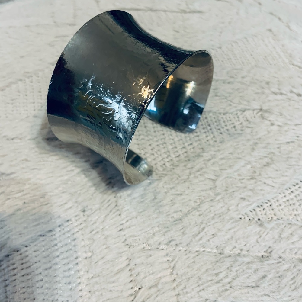 Silver Cuff Bracelet with Floral Embellishments